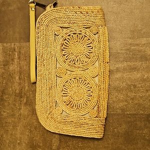 Vintage MCI woven straw raffia clutch wristlet boho purse